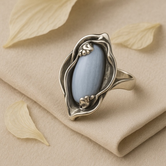 Carolyn Pollack .925 Blue Lace Agate Calla Lily Ring – Sculptural Artisan #337 - Picture 2 of 12